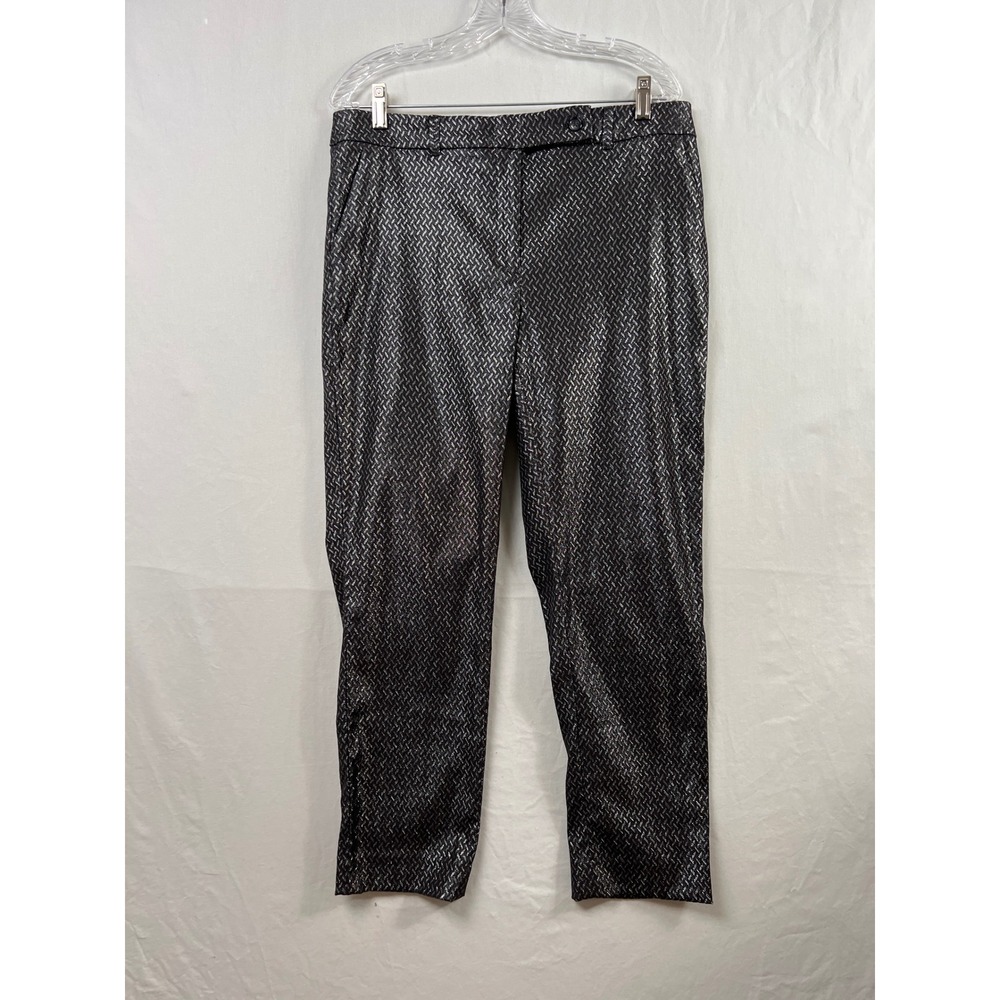 Ann Taylor The Slim Ankle Pants Womens 8 Black Silver Metallic Geometric Tapered